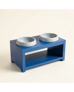 Lake Branch Pet Feeding Stand With Two Plain Empty Bowls - Blue (synthetic illustration; no displayed measurements)