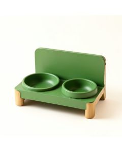 Birch Branch Pet Feeding Stand With Two Plain Empty Bowls - Green (synthetic illustration; no displayed measurements)
