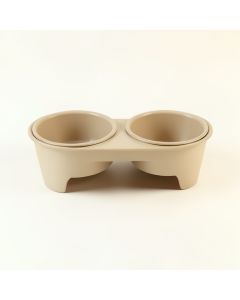 Juniper Branch Pet Feeding Stand With Two Plain Empty Bowls - Beige (synthetic illustration; no displayed measurements)