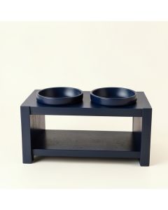 Rowan Branch Pet Feeding Stand With Two Plain Empty Bowls - Navy (synthetic illustration; no displayed measurements)