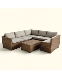 Ulibarri 6 Piece Rattan Sectional Seating Group With Cushions (synthetic illustration; no displayed measurements)