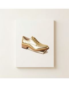Fashion And Glam Gold Shoe And Fashion Books Shoes - Graphic Art Print (synthetic illustration; no displayed measurements)