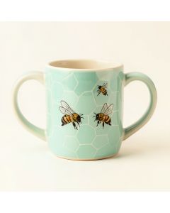 Nempnett Thrubwell Queen Bee Worker Bee And Drone Bee On Mint Hexagons Coffee Mug (synthetic illustration; no displayed measurements)