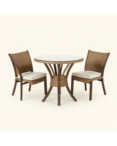 Striegel 3-Piece All-Weather Patio Acapulco Bistro Furniture Set W/ Rope , Glass Top Table (synthetic illustration; no displayed measurements)