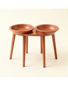Birch Crest Pet Feeding Stand With Two Plain Empty Bowls - Terracotta (synthetic illustration; no displayed measurements)