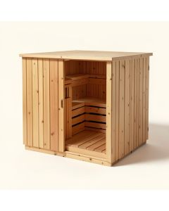 8 - Person Indoor Traditional Steam Sauna In Cedar (synthetic illustration; no displayed measurements)