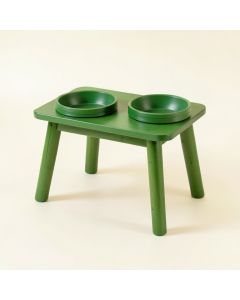 Cliff Dell Pet Feeding Stand With Two Plain Empty Bowls - Green (synthetic illustration; no displayed measurements)