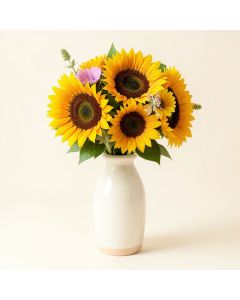 Silk Sunflower Floral Arrangement In Vase (synthetic illustration; no displayed measurements)