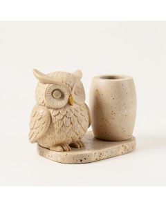 Lombardo Millwood Pines Owl Resin Sandstone Amenity 4 Piece Bathroom Accessory Set (synthetic illustration; no displayed measurements)