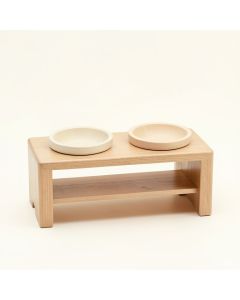 Linden Bridge Pet Feeding Stand With Two Plain Empty Bowls - Beige (synthetic illustration; no displayed measurements)