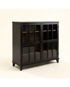 Wood Accent Sideboard Buffet Serving Storage Cabinet With 4 Framed Glass Doors (synthetic illustration; no displayed measurements)