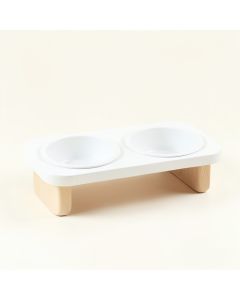 Stone Bridge Pet Feeding Stand With Two Plain Empty Bowls - White (synthetic illustration; no displayed measurements)