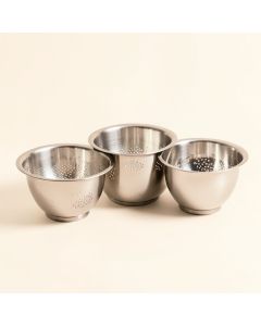 3 Piece Avador Stainless Steel Colander Set (synthetic illustration; no displayed measurements)