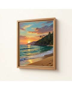 Beach In Maui , Hawaii , At Sunset Framed Painting Print On Canvas (synthetic illustration; no displayed measurements)