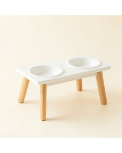 Olive Branch Pet Feeding Stand With Two Plain Empty Bowls - White (synthetic illustration; no displayed measurements)