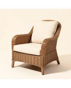 Wicker Print Patio Chair With Cushions (synthetic illustration; no displayed measurements)