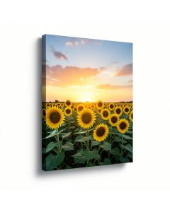 Beauty Sunset Over Sunflowers Field - Wrapped Canvas Photograph Print (synthetic illustration; no displayed measurements)