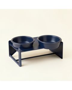 Bay Bluff Pet Feeding Stand With Two Plain Empty Bowls - Navy (synthetic illustration; no displayed measurements)