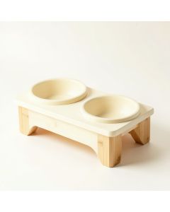 Aspen Edge Pet Feeding Stand With Two Plain Empty Bowls - Cream (synthetic illustration; no displayed measurements)