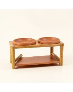 Hill Field Pet Feeding Stand With Two Plain Empty Bowls - Terracotta (synthetic illustration; no displayed measurements)