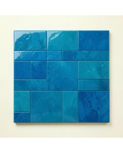 Linear Random Sized Natural Stone Mosaic Tile In Glossy Blue/Turquoise (synthetic illustration; no displayed measurements)