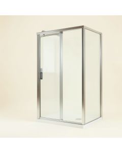 Caspian 59 '' W X 73.5 '' H Double Sliding Frameless Shower Door (synthetic illustration; no displayed measurements)