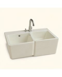 Double Basin 30 '' L X 22 '' W Farmhouse/Apron Kitchen Sink (synthetic illustration; no displayed measurements)