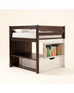 Bintou Low Loft Bed With Bookcase And Drawers (synthetic illustration; no displayed measurements)