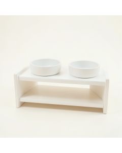 Brook Falls Pet Feeding Stand With Two Plain Empty Bowls - White (synthetic illustration; no displayed measurements)