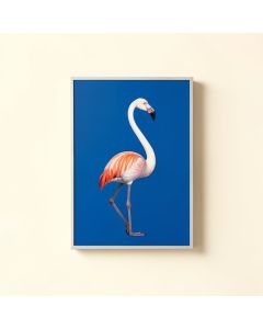 Flamingos On Blue - Print On Wood (synthetic illustration; no displayed measurements)