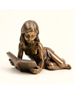 Young Girl Laying And Reading Book Bronze Statue (synthetic illustration; no displayed measurements)