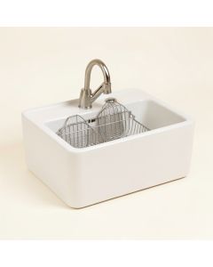 24 '' L X 19 '' W Farmhouse Kitchen Sink With Sink Grid And Basket Strainer (synthetic illustration; no displayed measurements)