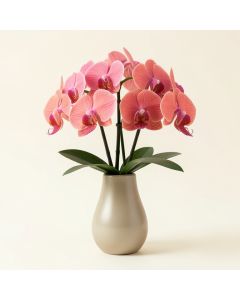 Waterlook Coral Vanda Orchids In Hourglass Vase (synthetic illustration; no displayed measurements)