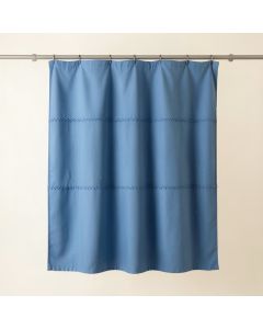Cedar Dell Shower Curtain Hanging Flat From A Plain Rod - Blue (synthetic illustration; no displayed measurements)