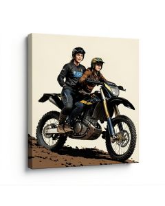 Dirt Bike Motocross Couple Biker Girl - Wrapped Canvas Graphic Art Print (synthetic illustration; no displayed measurements)