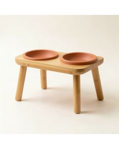 Stone Crossing Pet Feeding Stand With Two Plain Empty Bowls - Terracotta (synthetic illustration; no displayed measurements)