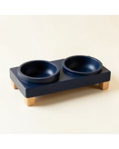 Flint Canyon Pet Feeding Stand With Two Plain Empty Bowls - Navy (synthetic illustration; no displayed measurements)
