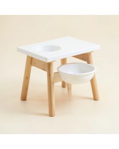 Ash Arc Pet Feeding Stand With Two Plain Empty Bowls (synthetic illustration; no displayed measurements)