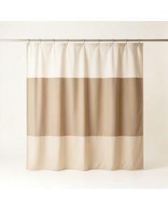 Spruce Branch Shower Curtain Hanging Flat From A Plain Rod - Beige (synthetic illustration; no displayed measurements)