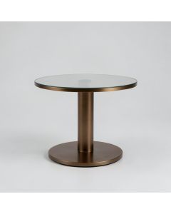 Morrissey Round Glass-Top End Table (synthetic illustration; no displayed measurements)