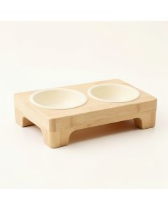 Rowan Bridge Pet Feeding Stand With Two Plain Empty Bowls - Cream (synthetic illustration; no displayed measurements)