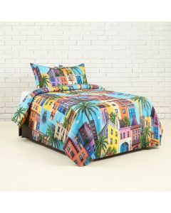 Mint Brick Old Wall Background In Vibrant Tones Architecture Urban Building Picture Duvet Cover Set (synthetic illustration; no displayed measurements)