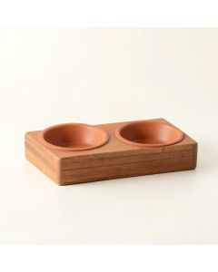 Dawn Bridge Pet Feeding Stand With Two Plain Empty Bowls - Terracotta (synthetic illustration; no displayed measurements)