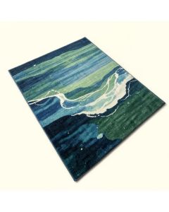 Ombre Hand Drawn Sea Waves Blue/Green Area Rug (synthetic illustration; no displayed measurements)