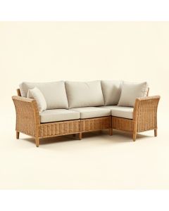 Hodge 3 Piece Teak Sofa Set With Sunbrella Cushions (synthetic illustration; no displayed measurements)