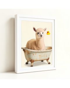 Llama In A Vintage Bathtub With Rubber Ducky By Amy Peterson - Graphic Art Print (synthetic illustration; no displayed measurements)