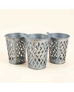 Galvanized Metal Basket Planters Lattice Look Set Of 3 (synthetic illustration; no displayed measurements)