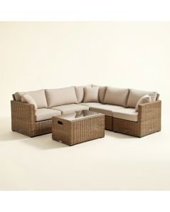 Amoz Patio 5 Piece Rattan Sectional Seating Group With Cushions (synthetic illustration; no displayed measurements)