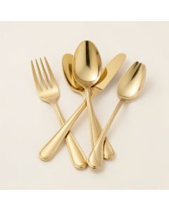 Tomball 65 Piece Gold Accent Euro Bead 18/10 Stainless Steel Flatware Set (synthetic illustration; no displayed measurements)