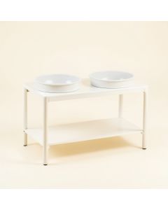 Cove Crest Pet Feeding Stand With Two Plain Empty Bowls - White (synthetic illustration; no displayed measurements)
